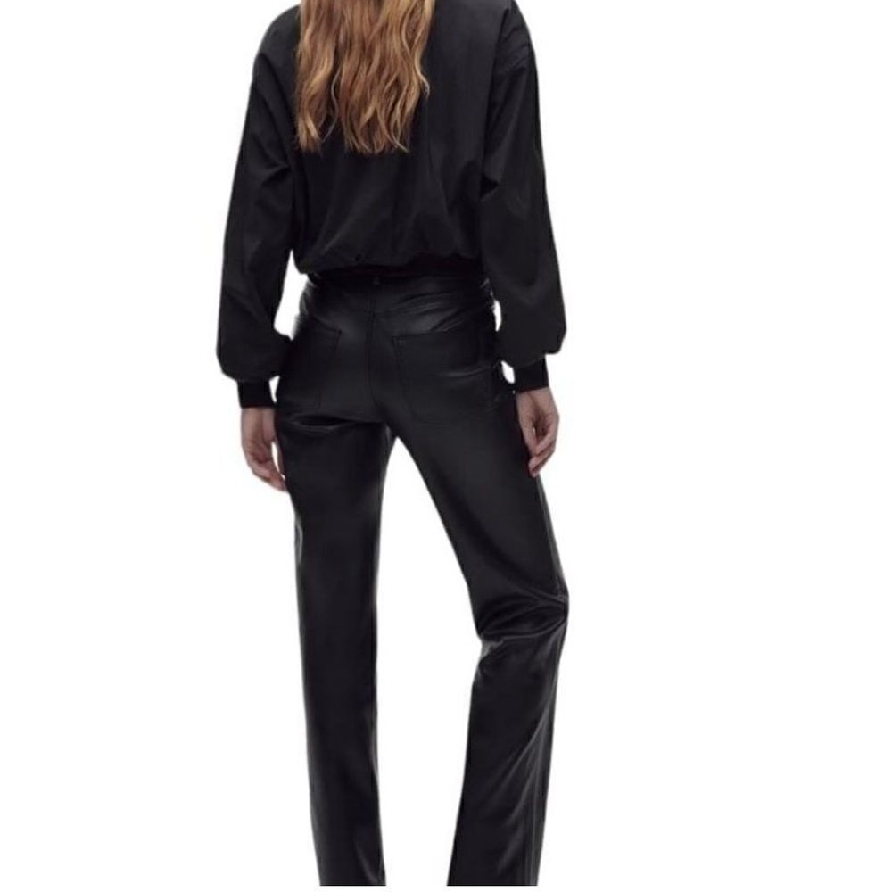 Zara Black Faux Leather The 90’S Wide Leg Pants Size 10 - Picture 2 of 15